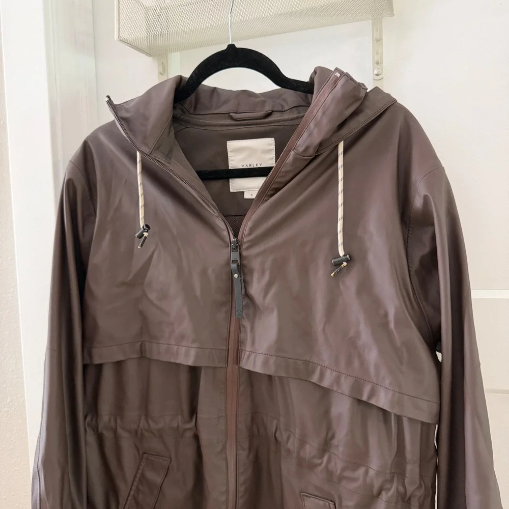 Varley Alyssa Rain Jacket Dark Truffle Brown Hooded Utility Parka Womens Small